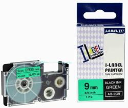 Compatibil Banda compatibila Casio XR-9GN1, 9mm x 8m text negru / fundal verde (XR9GN)