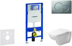 Geberit Duofix - Modul fali WC-hez nyomógombbal Sigma01, matt króm + Duravit D-Code - WC és ülőke, perem nélküli, SoftClose 111.300. 00.5 NH3 (111.300.00.5 NH3)