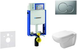 Geberit Kombifix - Modul fali WC-hez nyomógombbal Sigma01, matt króm + Duravit D-Code - WC és ülőke, perem nélküli, SoftClose 110.302. 00.5 NH3 (110.302.00.5 NH3)