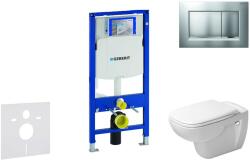 Geberit Duofix - Fali WC modul nyomógombbal Sigma30, matt króm/króm + Duravit D-Code - WC és ülőke, perem nélküli, SoftClose 111.300. 00.5 NH7 (111.300.00.5 NH7)