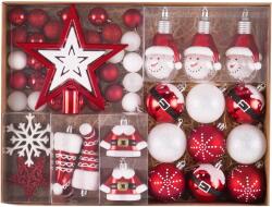 Kring karácsonyfa díszkészlet, különböző formákban és méretekben, piros/fehér, 70 db (EG01-Set70-Red/White)