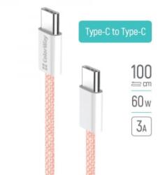 ColorWay USB Type-C - USB Type-C szőtt borítású adat- és töltőkábel 1m rózsaszín (CW-CBPDCC061-P)