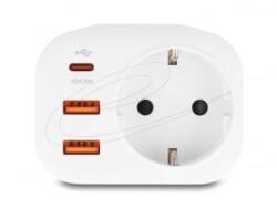 Delock töltőadapter hálózati aljzattal és 2x USB-A + 1x USB-C csatlakozóval fehér (11498)