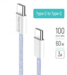 ColorWay USB Type-C - USB Type-C szőtt borítású adat- és töltőkábel 1m lila (CW-CBPDCC061-PU) (CW-CBPDCC061-PU)