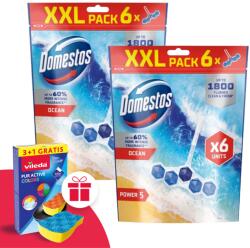 Domestos Power5 WC frissítő blokk Ocean (12x50g) + Ajándék Vileda Szivacs