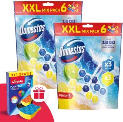 Domestos Power5 WC frissítő blokk mix Lime & Ocean (12x50g) + Ajándék Vileda Szivacs
