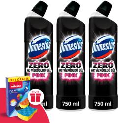 Domestos Zéró Pink WC Vízkőoldó 3x750ml + Ajándék Vileda Szivacs
