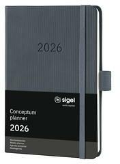 Sigel Naptár, A6, heti, 2026, kemény borító, SIGEL Conceptum, sötét szürke
