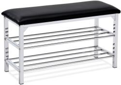 Autronic Raft pentru pantofi cu scaun 2 niveluri, argintiu/negru, 80 x 30 x 45 cm, argintiu Pantofar
