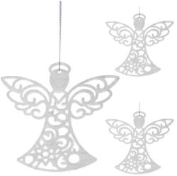 Malatec Csillogó fehér, angyalka formájú műanyag karácsonyfadísz/dekoráció, 3 db, 10x9.5x0.2 cm (00017240)