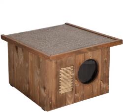CH001 BR barna szigetelt fa macskaház lapos tetővel 58x49, 5x36 cm (CH001 BR)