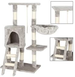 Többszintes macskabútor kaparófával, 96 cm, szürke/krém (PA1039)