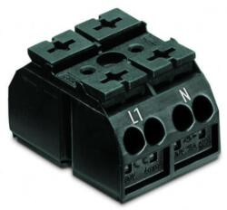 Wago 4-conductor chassis-mount terminal strip; suitable for Ex e II applications; 2-pole; L1-N; without ground contact; for self-tapping screw 2.9 mm Ø from bellow; with 2x pin; 4 mm2; 4, 00 mm2; black (86