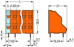 Wago Double-deck PCB terminal block; 2.5 mm2; Pin spacing 7.62 mm; 2 x 16-pole; CAGE CLAMP®; 2, 50 mm2; orange (736-616)