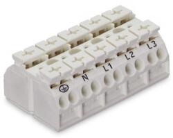 Wago 4-conductor chassis-mount terminal strip; 5-pole; PE-N-L1-L2-L3; without ground contact; 4 mm2; 4, 00 mm2; white (862-1615)