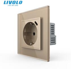 Livolo Priza simpla Schuko + slot USB Tip-C, Standard German 2M, cu rama sticla Auriu (VL-FCTF16A.UC18W-P7E-2AP)