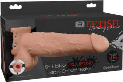 Pipedream Fetish Strap-On 9 - пристегващ се, кух, пръскащ дилдо (натурален цвят)