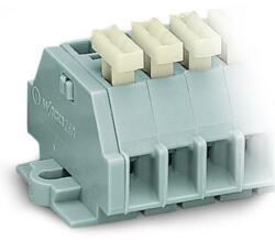 Wago 2-conductor terminal strip; 10-pole; on one side with push-buttons; with snap-in mounting feet; for plate thickness 0.6 - 1.2 mm; Fixing hole 3.5 mm Ø; 2.5 mm2; CAGE CLAMP®; 2, 50 mm2; gray (261-160/3