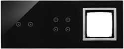 Simon Panou Touch 3 module, modul 1: 2 comenzi orizontale touch, modul 2: 4 comenzi touch, modul 3: spatiu pentru modul argintiu Simon 54, sticla neagra (SKDSTR3240/74)