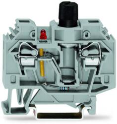 Wago 2-conductor fuse terminal block; for glass cartridge fuse ¼ x 1¼; with blown fuse indication by LED; 24 VDC; for DIN-rail 35 x 15 and 35 x 7.5; 6 mm2; CAGE CLAMP®; 6, 00 mm2; gray (282-128/281-413)