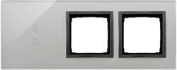Simon Panou Touch 3 module, modul 1: 2 comenzi verticale touch, module 2 si 3: spatii pentru module antracit Simon 54, sticla cenusie (SKDSTR3300/72)