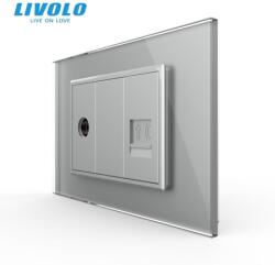 Livolo Priza TV + telefon 3M, TV+RJ11, cu rama sticla Gri (VL-1FCTV-1FCTP-1IP-P9E-1FCMB)