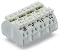 Wago 4-conductor chassis-mount terminal strip; 4-pole; PE-N-L1-L2; with ground contact; 1 snap-in foot per pole; 4 mm2; 4, 00 mm2; white (862-9634)