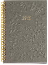 Miquelrius spirál notesz, A5, 80 lap, von. szürke, növény lenyomattal, Bloom (MR8237)