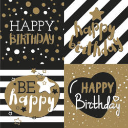 POL-MAK Happy Birthday Golden szalvéta 20 db-os 33x33 cm PKK029187 (PKK029187)