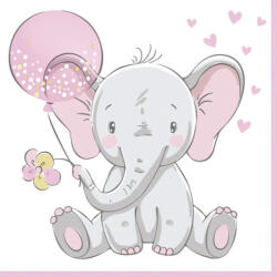 POL-MAK Baby elefánt Pink Balloon szalvéta 20 db-os 33x33 cm PKK045934 (PKK045934)