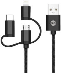Forever USB-A - Type-C/Lightning/micro USB kábel 1.5A 1m - fekete