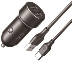 XO CC53 autós töltő 2x USB-A + USB-A - USB-C kábel 12W - fekete