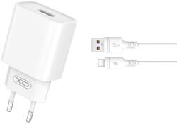 XO CE02D hálózati töltő 1xUSB-A csatlakozással + USB-C kábellel QC3.0 18W - fehér