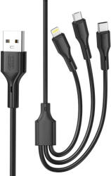 XO NB230 USB-A - Type-C/Lightning/micro USB kábel 2.4A 1m - fekete