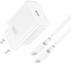 XO CE15 hálózati töltő 1xUSB-C csatlakozással + USB-C - USB-C kábellel PD 20W - fehér
