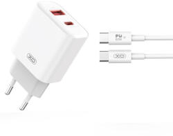 XO CE12 hálózati töltő 1xUSB-A és 1xUSB-C csatlakozással + USB-C - USB-C kábellel PD QC3.0 20W - fehér