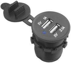LTC autós töltő fedéllel 2xUSB-A csatlakozással - fekete