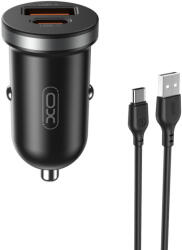 XO CC56 autós töltő 1x USB-A 1x USB-C + USB-A - USB-C kábel PD QC 30W - fekete