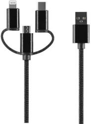 Setty USB-A - Type-C/Lightning/micro USB kábel 2A 1m - fekete