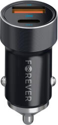 Forever CC-06 autós töltő 1xUSB-A és 1xUSB-C csatlakozással + USB-C - USB-C kábel 60W PD QC - fekete