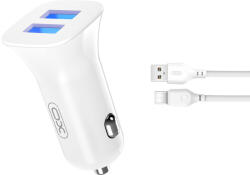 XO TZ10 autós töltő 2x USB-A 2, 4A + USB-C kábel - fehér