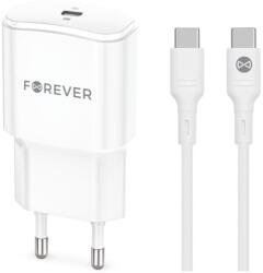 Forever TC-01-20C hálózati töltő 1xUSB-C csatlakozással + USB-C - USB-C kábel 20W PD QC - fehér