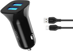 XO TZ10 autós töltő 2x USB-A 2, 4A + USB-C kábel - fekete