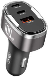 XO CC61 autós töltő 1x USB-A 1x USB-C 1x Lightning PD QC 3.0 100W - szürke