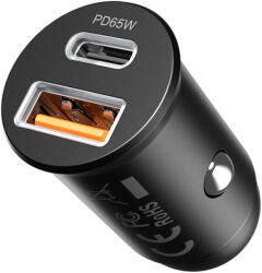 Proove Tiny Power Pro autós töltő 1xUSB-A és 1xUSB-C csatlakozással 65W - fekete