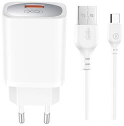 XO CE19 hálózati töltő 1xUSB-A csatlakozással + USB-C kábellel QC 18W - fehér