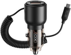 XO CC59 autós töltő 1x USB-A 1x USB-C USB-C kábellel + USB-C - USB-C kábel 65W - szürke