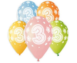 Javoli Happy Birthday 3 Star léggömb, lufi 5 db-os 13 inch (33 cm) (MLG321944)