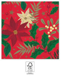 Javoli Karácsonyi Holly Poinsettia szalvéta 20 db-os 33x33 cm FSC (PNN95379)