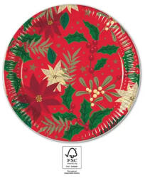 Javoli Karácsonyi Holly Poinsettia papírtányér 8 db-os 23 cm FSC (PNN95380)